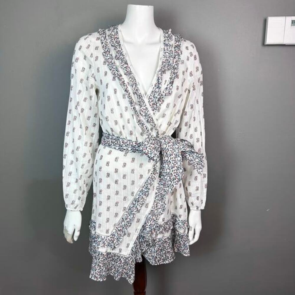 Veronica‎ Beard Dress size 6 wrap ruffle India cotton mini Cottagecore white